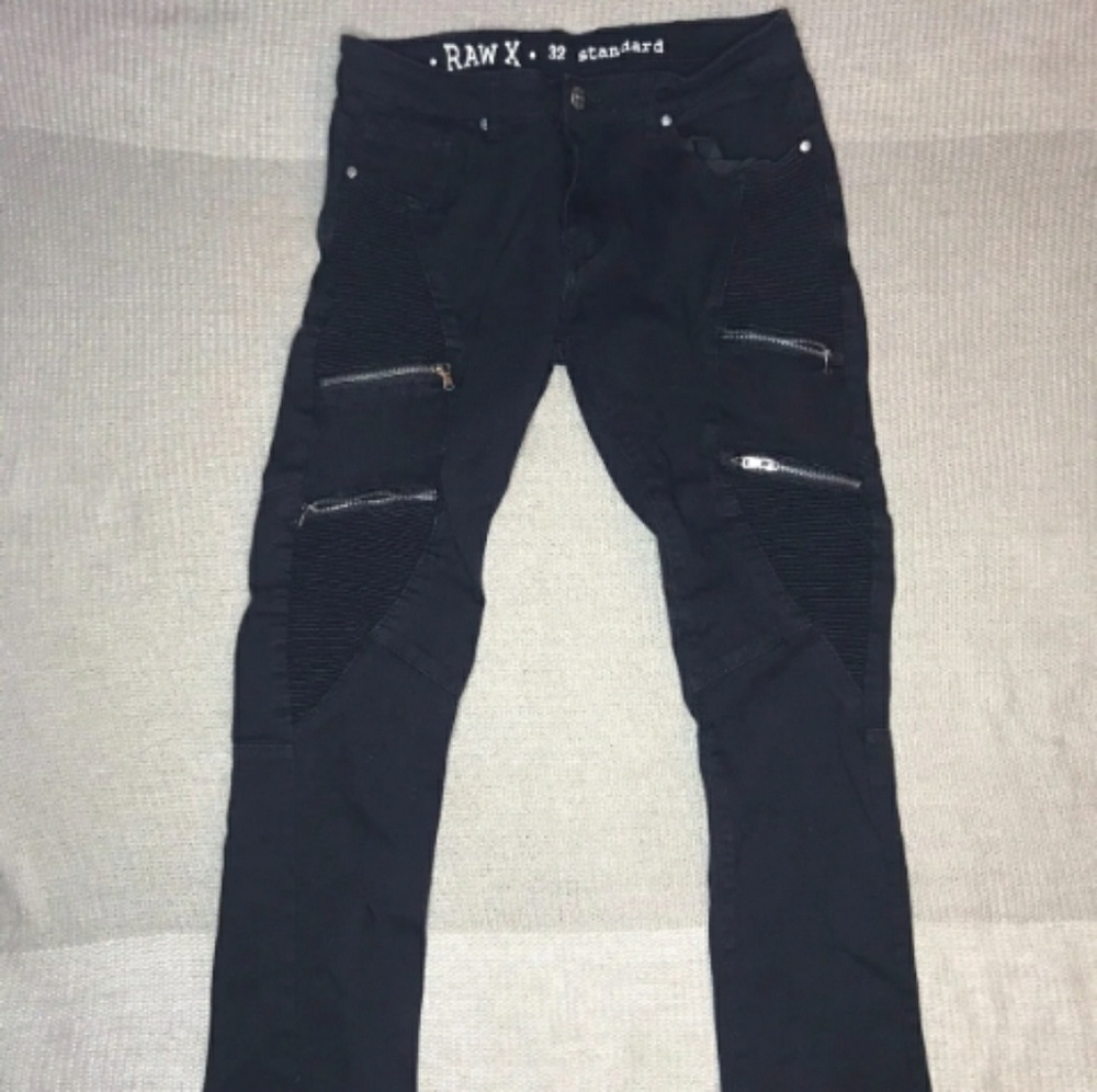 Mens Skinny Biker Jeans w/ Zippers